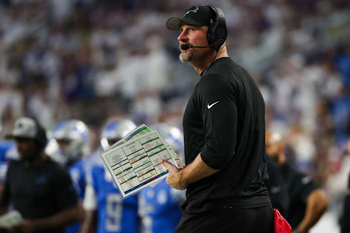 Lions coach Dan Campbell led his team to its first division title since 1993 with a win over the Vikings on Sunday.